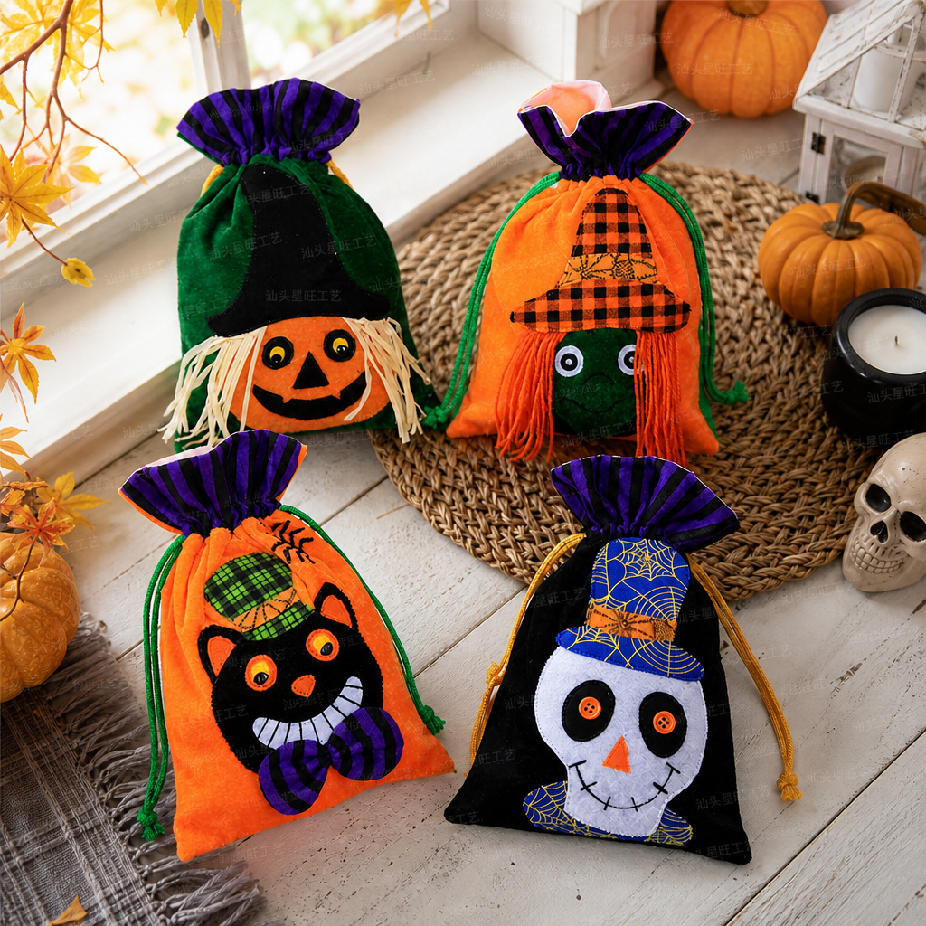 Decoración de Halloween bolsa de caramelo bolsa de regalo de terciopelo para niños Ghost Festival Portátil Bolsa de bruja de calabaza fiesta diseño de vacaciones