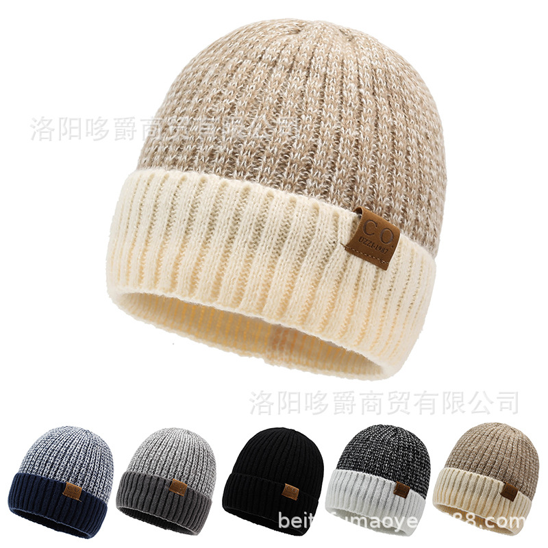 跨境堆堆针织帽男秋冬季加绒护耳大头围毛线帽休闲滑雪防风登山帽