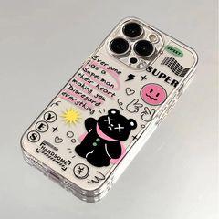 卡通文字小熊適用iPhone15promax蘋果14手機殼12/13透明11防摔xs