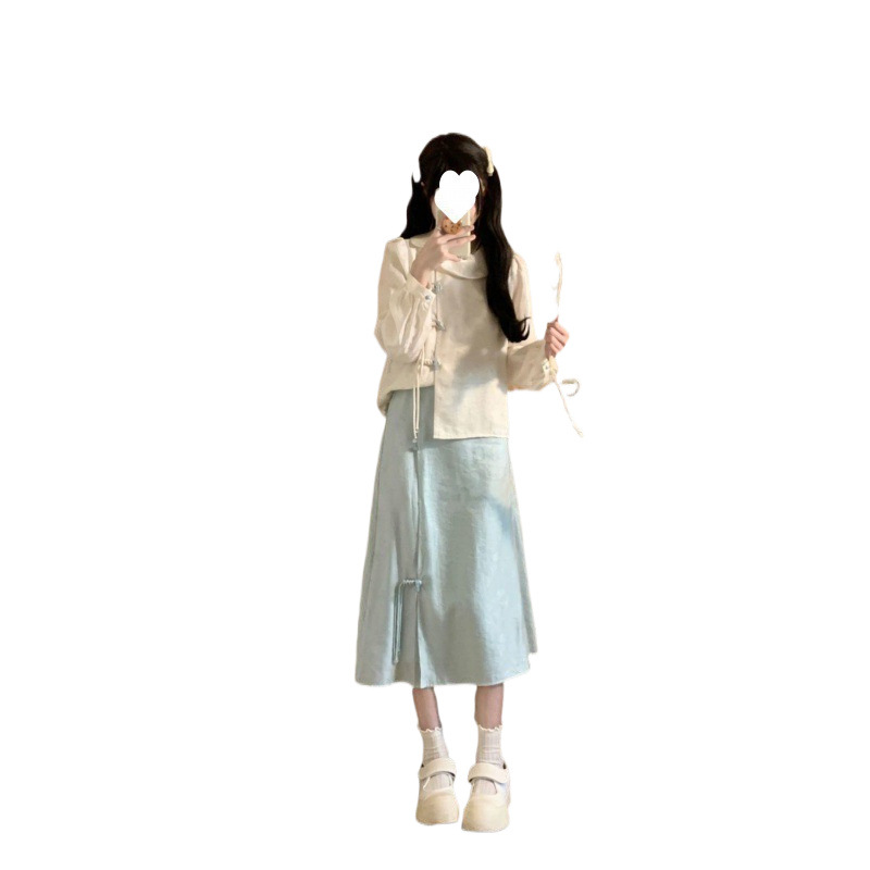 플러스 사이즈 여성의 가을 세트 여성의 2023 새로운 새로운 중국 스타일 디자인 탑 스커트 투피스 세트