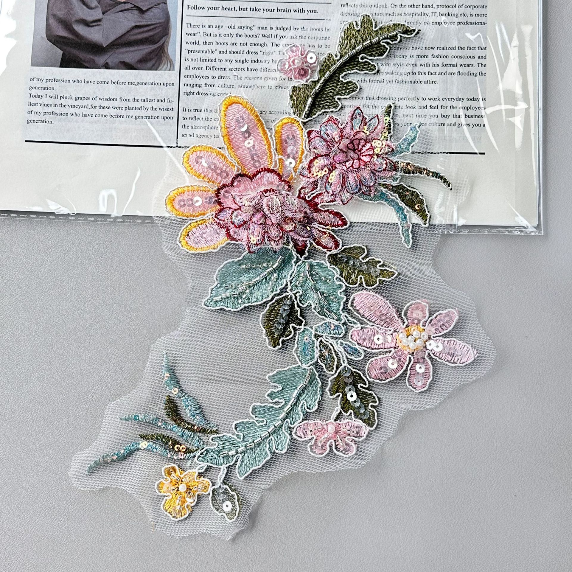 Flores de poliéster bordadas de paleta de flores gradiente decoración cheongsam vestido vestido accesorios de ropa malla