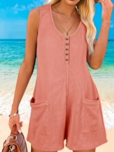 B 16083 Button Pocket Vest Jumpsuit ���ӿڴ������ �羳