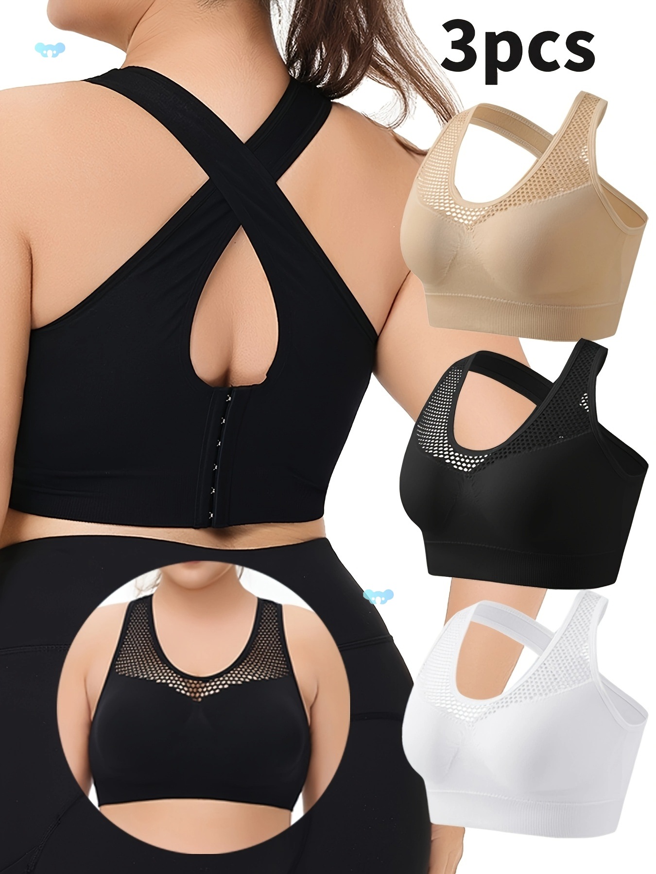 Rear Cross-Back Seams Mesh Sports Bra , No-Wire Underwire