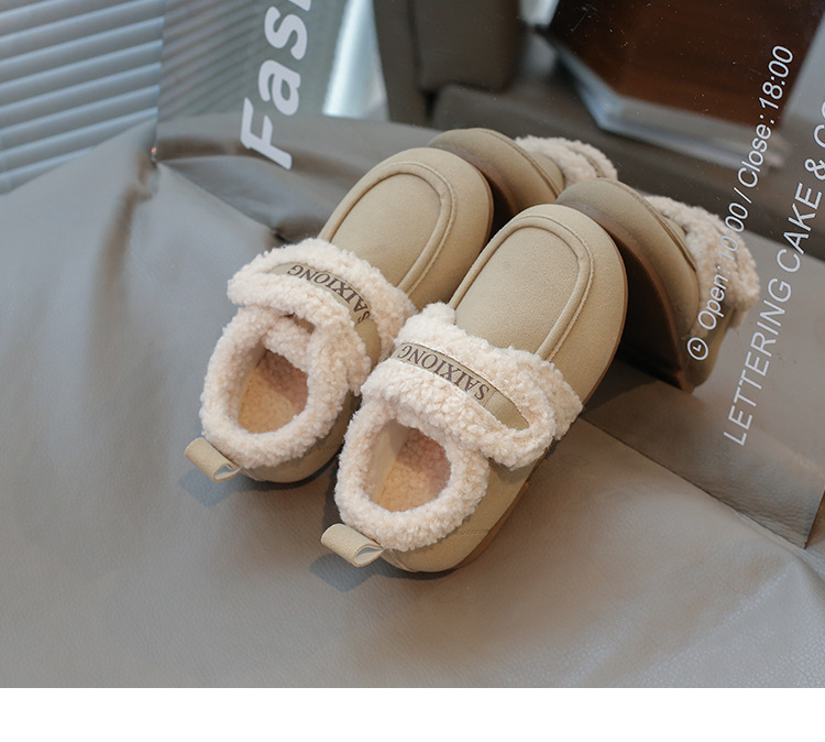 Scarpe per bambini in cotone 2024 in pelle scamosciata con suola morbida per ragazzi e ragazze, scarpe calde versatili per bambini in lana d'agnello_voghion.com