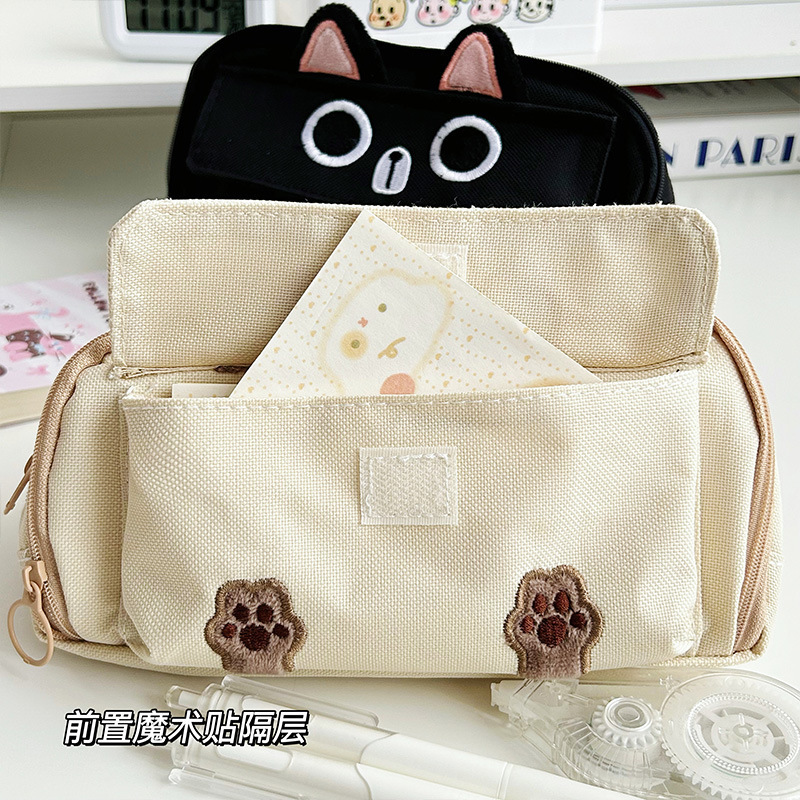 可爱黑猫笔袋ins卡通多功能文具袋中小学生高颜值刺绣大容量笔袋|undefined