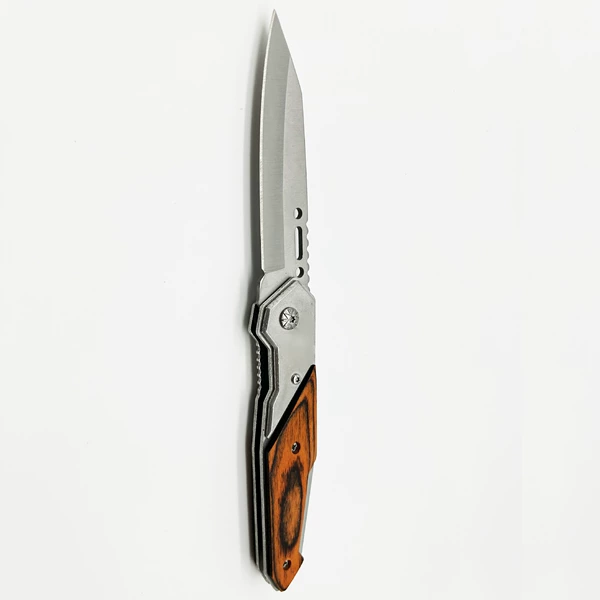 Wooden handle folding knife without lock or back clip