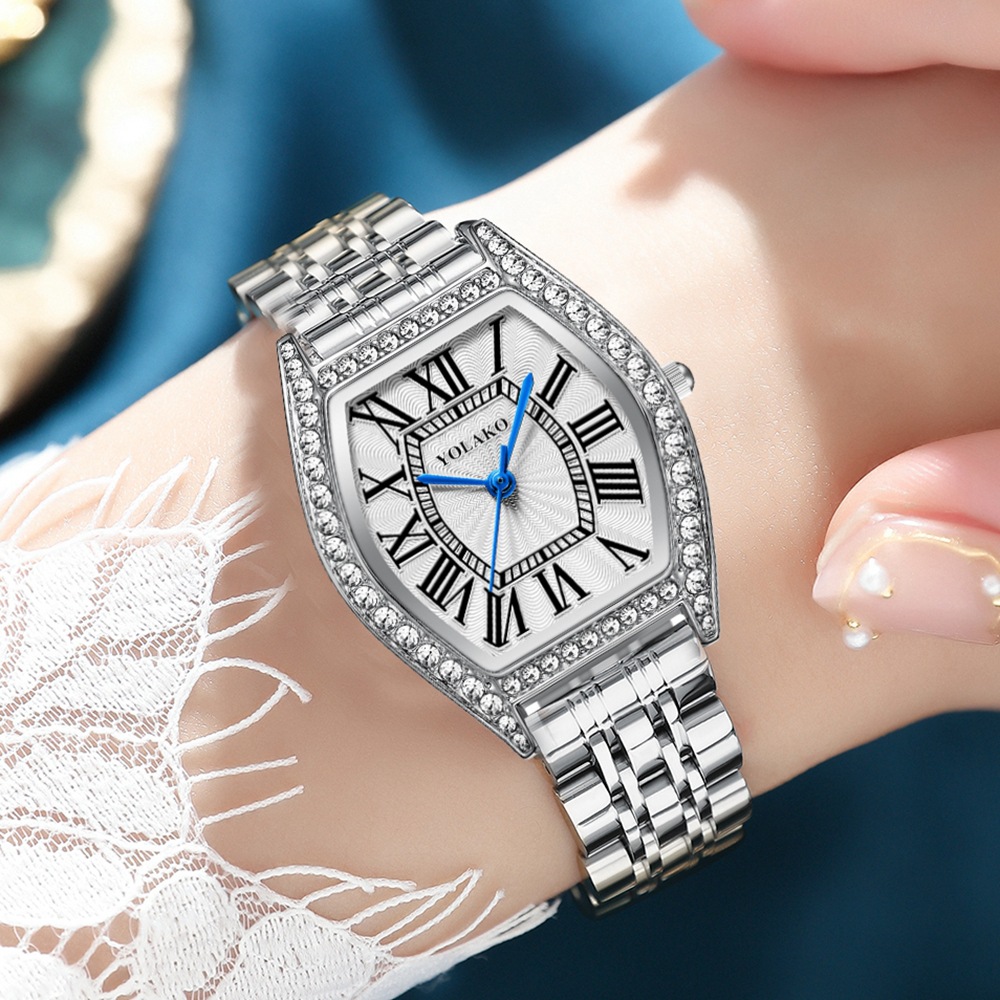 Montre à quartz pour femmes, vente en direct, populaire, incrusté de diamants, classique, aiguille bleue, mode carrée en acier, romaine_voghion.com
