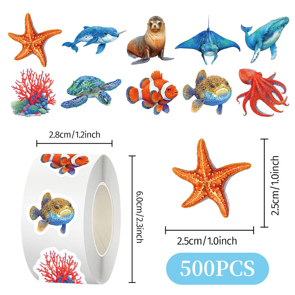 Cien tipos de dibujos animados pegatinas de animales rollo de recompensas para niños materiales didiy papelería cuaderno cinta adhesiva decoración