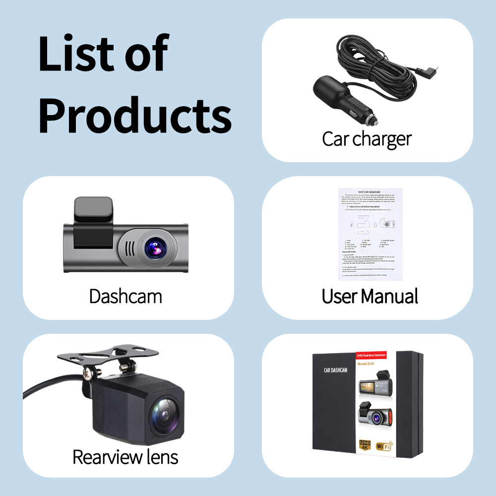 4Kgps Dash Cam with Front and Rear Dual Recording, Wifi Parking Monitoring, Dual-Lens Ultra-Clear Wide-Angle Car Camera