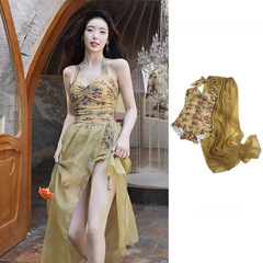 網紅風泳衣女2023新款性感復古分體比基尼小胸聚攏度假沙灘游泳裝