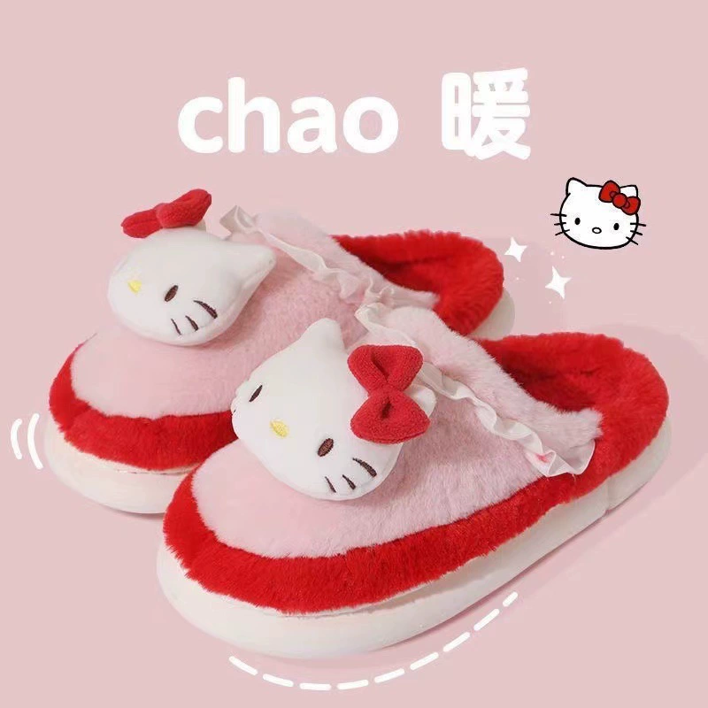 Hello Kitty, тапочки, зимняя, милая, тёплая обувь для дома на платформе, плюшевые