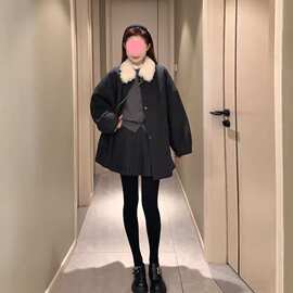 黑色气质轻奢中长款毛呢外套年冬季新款深冬加厚呢子大衣女装