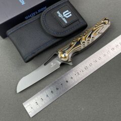 厂家直销电商爆款户外折刀黄色斑马纹G10柄D2刀刃露营防身折叠刀