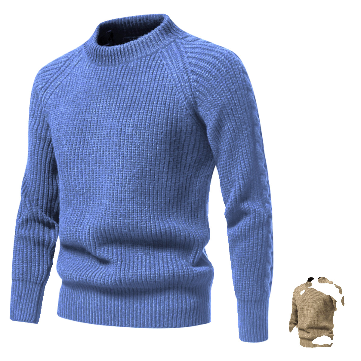 Herren-Wollpullover mit Rundhalsausschnitt, lässig und bequem, Herbst/Winter, Raglanärmel, einfarbig_voghion.com