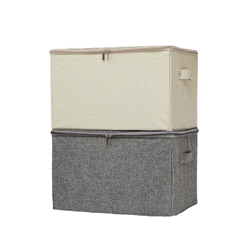 Storage box with zipper, storage system, foldable cloth sealed, cotton and linen