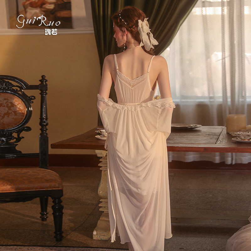 Ruoruo satén sexy malla transparente Deep V backless Correa camisón cómodo traje homewear de las mujeres 2133