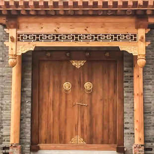 定制木门民宿自建房实木双开门仿古庭院别墅园林四合院实木入户门-阿里巴巴