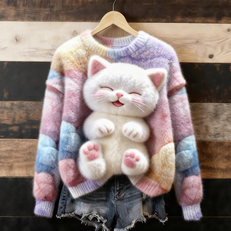 Cross-Border Women's Clothing Amazon Independent Station Autumn and Winter Christmas Cute Pullover Sweatshirt Flannel Sweatshirt Women's Long Sleeves