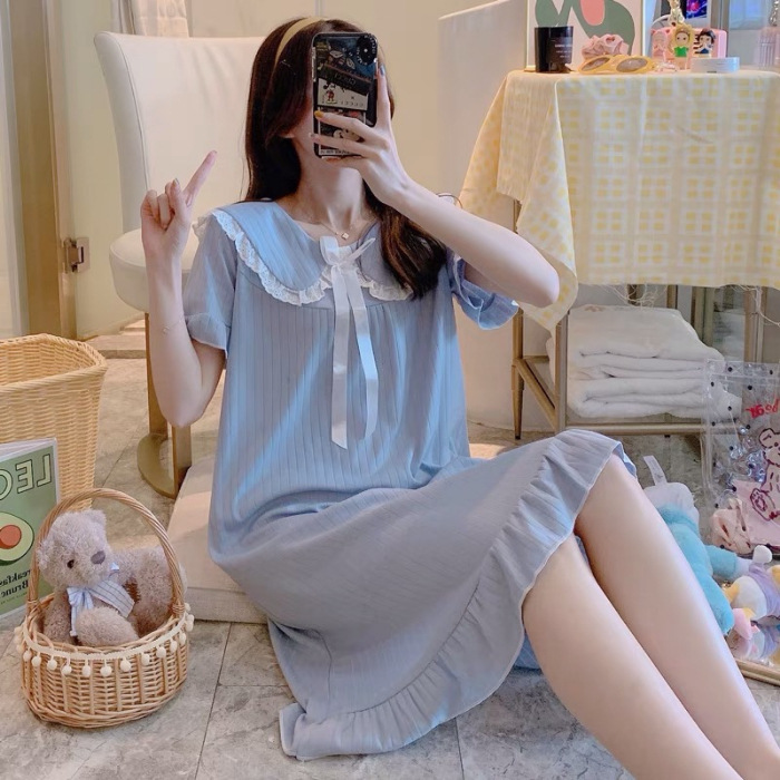 パジャマの女性の夏の半袖の子供の襟の甘いアンドロメダの宮廷の韓国版の学生のパジャマの女性の王女の風の家の服|undefined