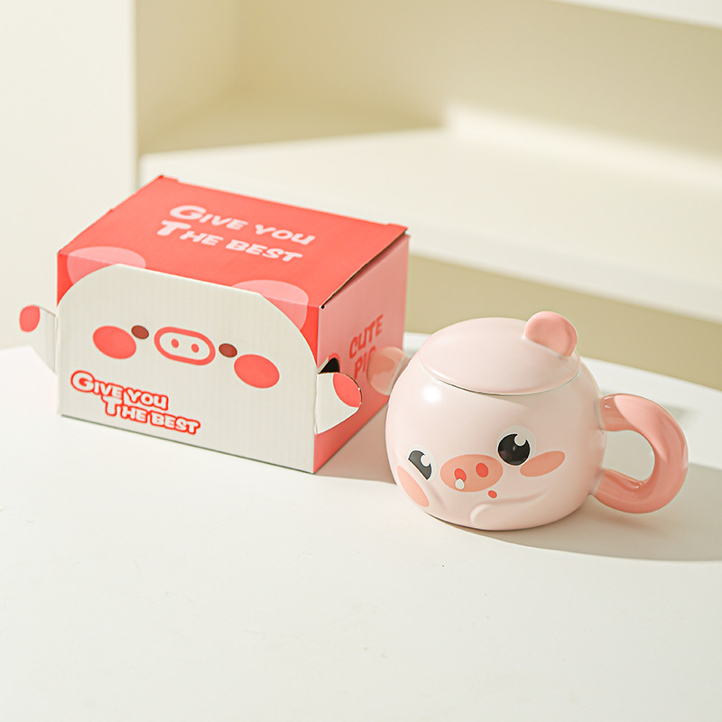 Cerdito Taza de red neta Corazón de niña rosa Hogar creativo Oficina Taza de cerámica Regalo Taza de desayuno de dibujos animados