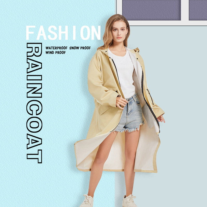 Raincoat Men's and Women's Windbreaker Fashionable Breathable Outdoor Hiking Electric Car Poncho Hooded Waist Slim Long Waterproof Raincoat