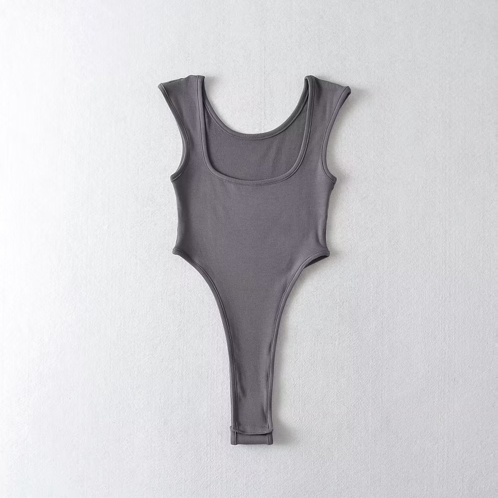 Europa y América sexy ins cuello cuadrado de moda chaleco otoño nuevo estilo desgaste interior 22 años color sólido Delgado mono sin mangas para las mujeres image 4