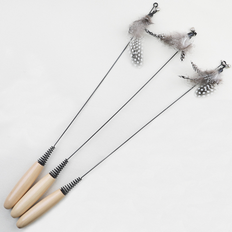 CFA Class Wooden Handle Spring Cat Teaser Pearl Feather Replacement Head Scratch-Resistant Cat Toy Pet Supplies