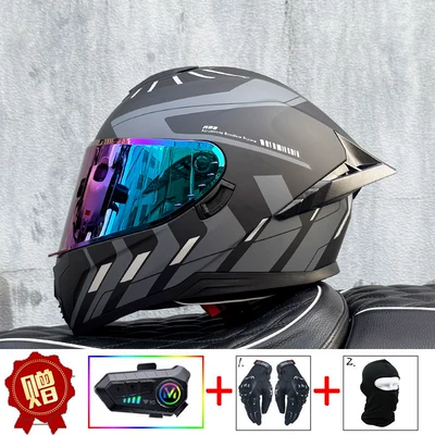 Men and Women, Bluetooth Full-Face Helmet Motosiklet kaskı (dəbilqə) - gray-extraordinary-color-mirror-y10-soft-wheat-delivered-with-transparent-mirror-s