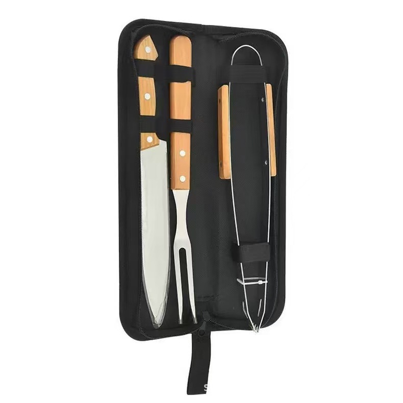 亚马逊不锈钢烤具套装烧烤组合工具户外BBQ烧烤套装木柄烤具套装|undefined