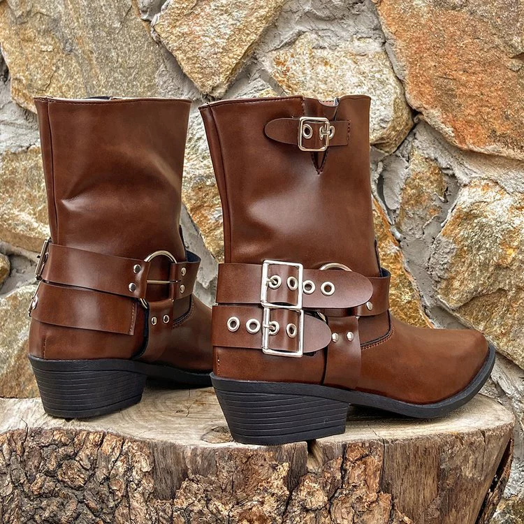 Внешняя торговля 2023 осенне-зимние новые ботинки Martin Модные Остроносые мотоциклетные ботинки В рыцарском стиле сапоги с металлической пряжкой на квадратном каблуке