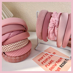 2024 Spring Gentle Pink High Crown Headband Korean Style Sweet and Cute Wide Sponge Headband Girl's Head Accessory