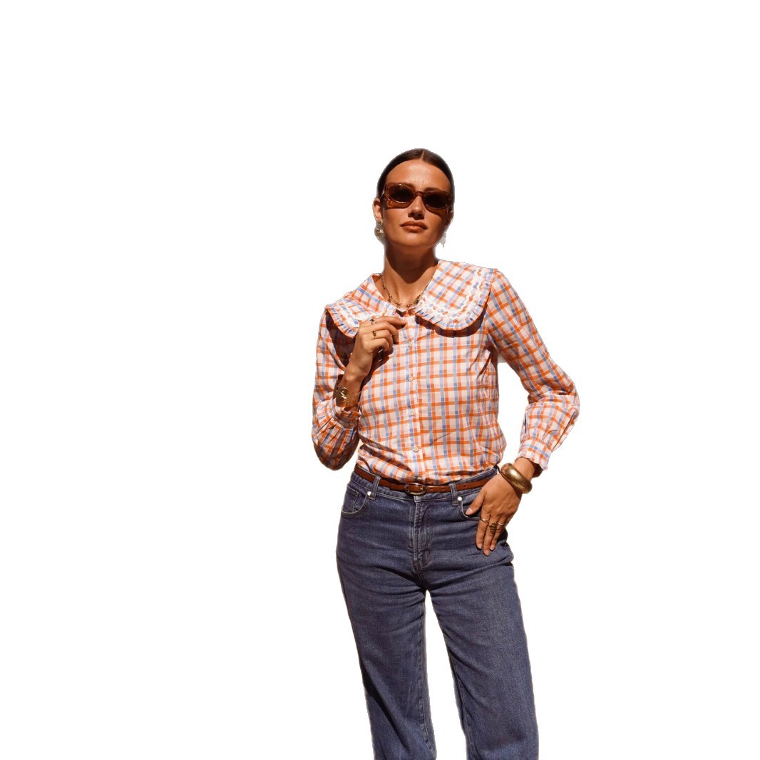 Europa y América comercio exterior ropa de mujer estilo retrógrado francés cuello de hoja de loto camisa de manga larga nicho de diseño cardigán ropa superior image 6