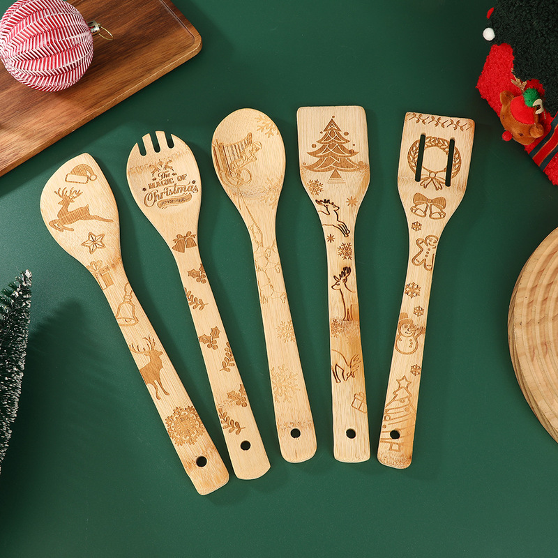 Foreign Trade Creative Cute Christmas Tableware Shovel Wooden Shovel Cooking Design Fork and Spoon Set Wooden Tableware Wholesale Foreign Trade Creative Cute Christmas Tableware Shovel Wooden Shovel Cooking Design Fork and Spoon Set Wooden Tableware Wholesale