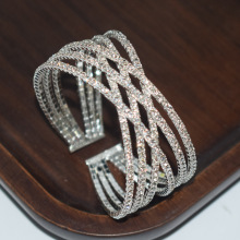 亚马逊外贸满钻多层交叉开口手镯手环欧美夸张水钻手链网红手饰女