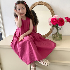 Cotton Knee-Length Medium-Length Girls' Dress Thin Summer Baby Children's Clothing Princess Dress 2024 New Dress