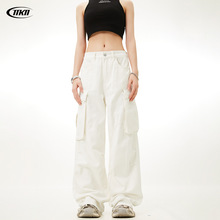 11KN美式复古白色工装裤夏季薄款宽松直筒休闲牛仔阔腿裤跨境批发