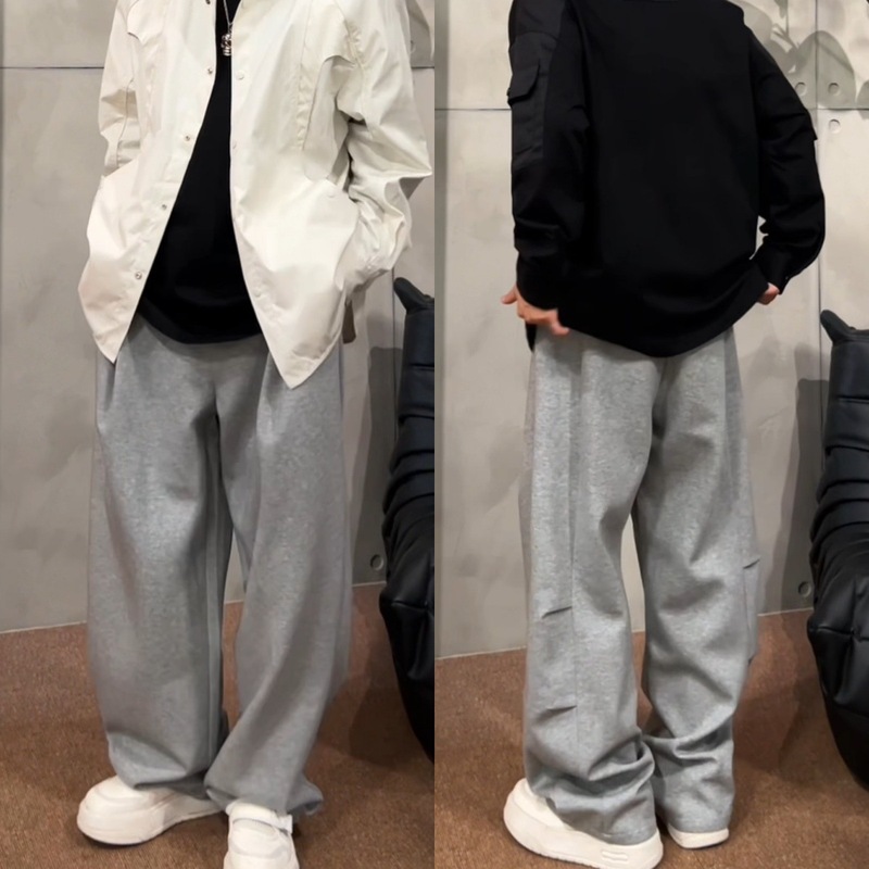 XDZZ25ss秋季百搭重磅高街慵懒感廓形捏褶阔腿时尚百搭男休闲长裤|undefined