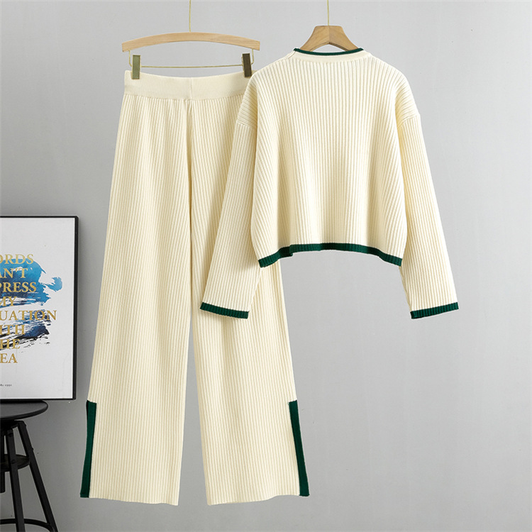 Women's Clothing knitted suits short sweaters and wide leg pants two piece suits_voghion.com