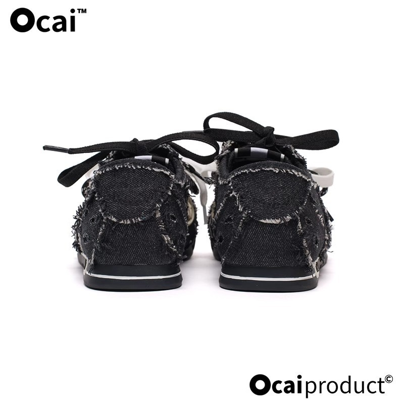 Ocai Colorist デニム ブラック ヘッド トレーニング シューズ、ファッショナブルで多用途なコントラストカラーの靴ひもデザインのフラット カジュアル シューズ|undefined