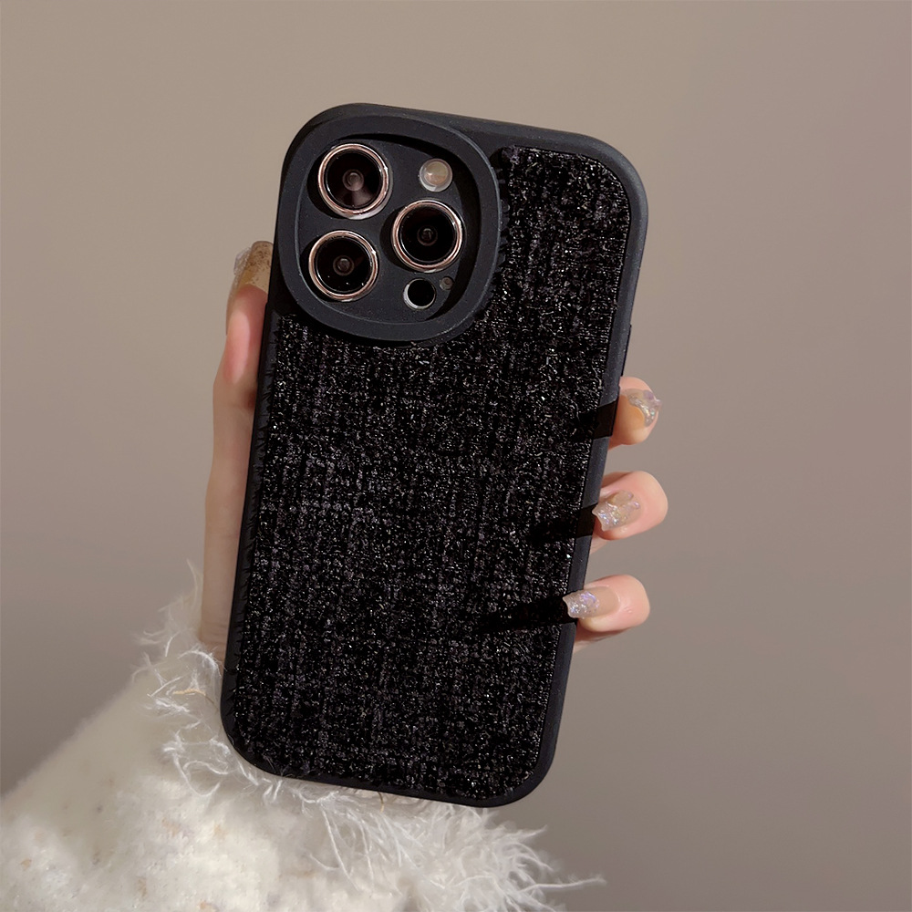 Schutzhülle für iPhone 17, 16, 15, 14, 13, 12, 11 Pro, Pro Max Plus, Schwarz, Duftende Schleife, Luxus-Flanell, 12_voghion.com