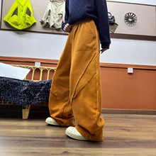 宽松大码针织毛圈拉绒松紧腰阔腿裤女 2025秋季新款百搭纯色长裤