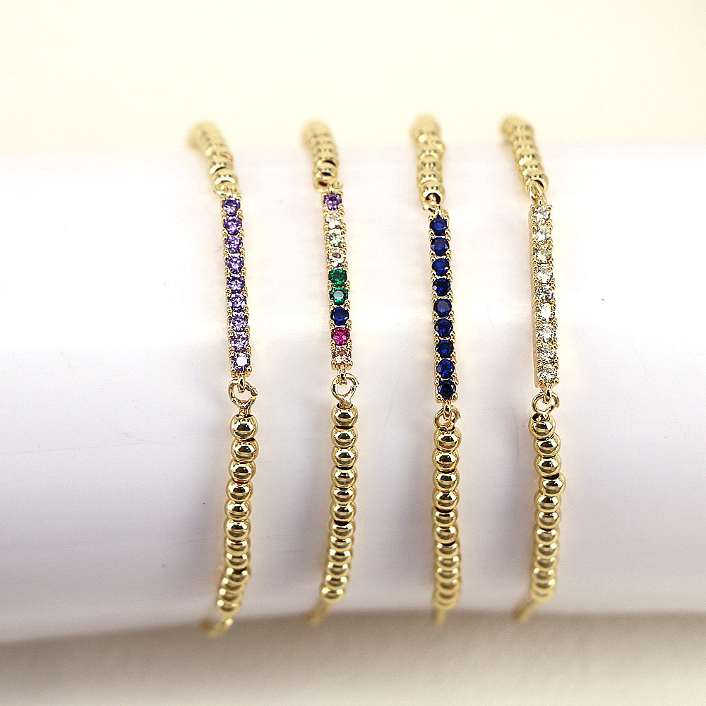 Gold Plated Plating Material New Simple Copper Micro Inlaid Color Zircon Geometric Beaded Bracelet
