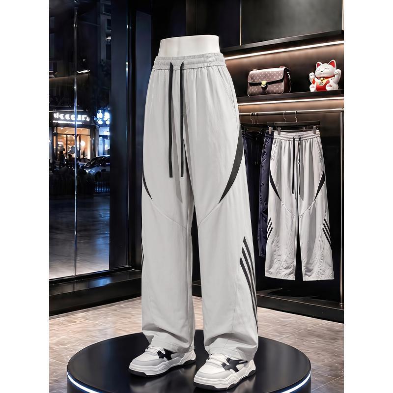 American retro style color-blocked striped casual pants for men, loose straight-leg outdoor sports hiking long pants for autumn