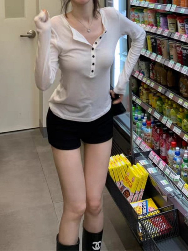 【韩女亨利领】chao舒服天丝羊毛！撞色扣长袖打底tee|undefined
