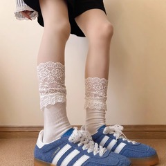 JK ホワイトカーフソックス女性のための春の女の子甘いレースミッドカーフソックス黒パイルソックスロリータソックス