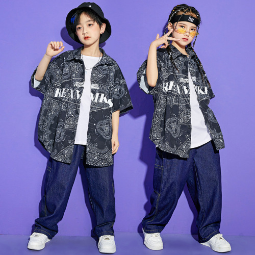 Children's Street Dance Set for Boys Summer Loose Shirt Hip-Hop Street Trendy Dance Outfit Performance Set for Girls
