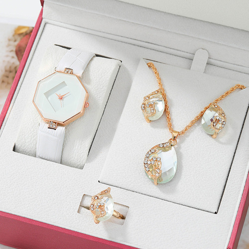 Diamond-banded women's round-hand quartz watch set, female bowl watch (without box)