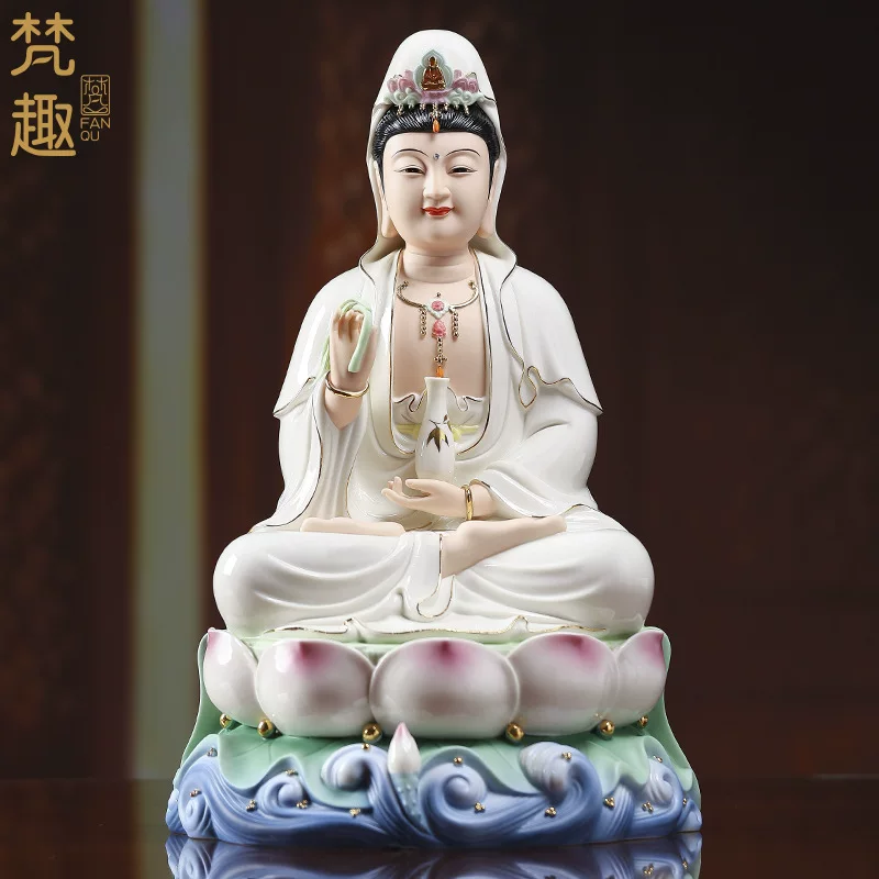 Dehua Ceramics Sitting Lotus Smile Guanyin Buddha Statue at home worships home ornaments Guanyin Bodhisattva Statue Smile Guanyin