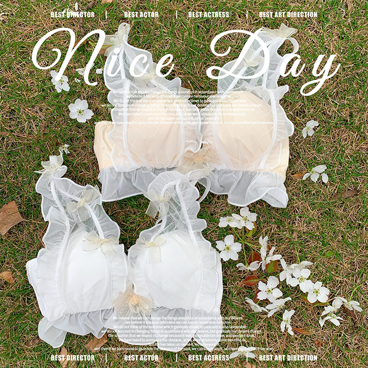 Japanese Style Girl's Lace Thin Comfortable Bra French Style Underwear Without Steel Rings Bra Cute and Beautiful Ear Edge for Students