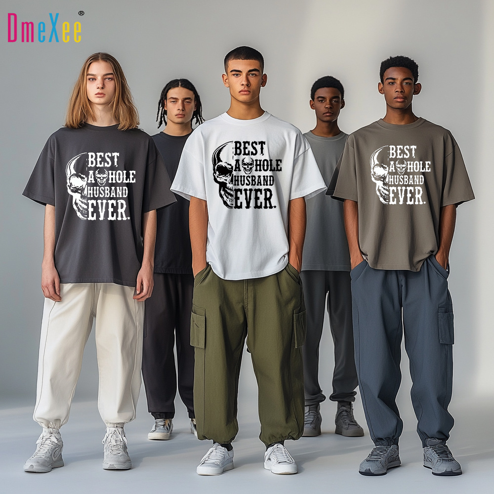 跨境夏季欧美街头男装短袖骷髅印花男士重磅230g纯棉上衣潮流t恤